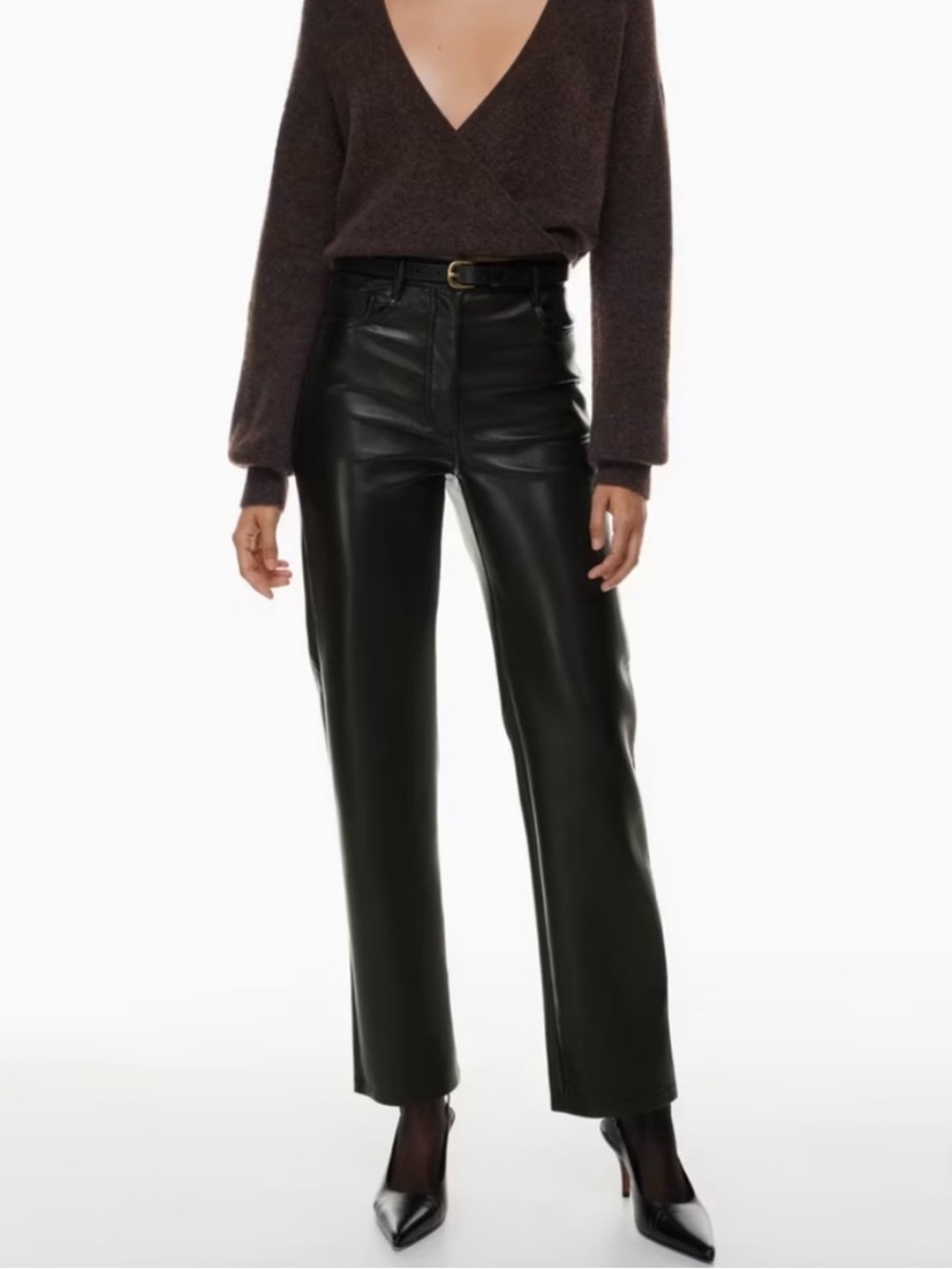 Aritzia Wilfred Melina Vegan Faux Leather High Rise Straight Leg Pants Sz 0